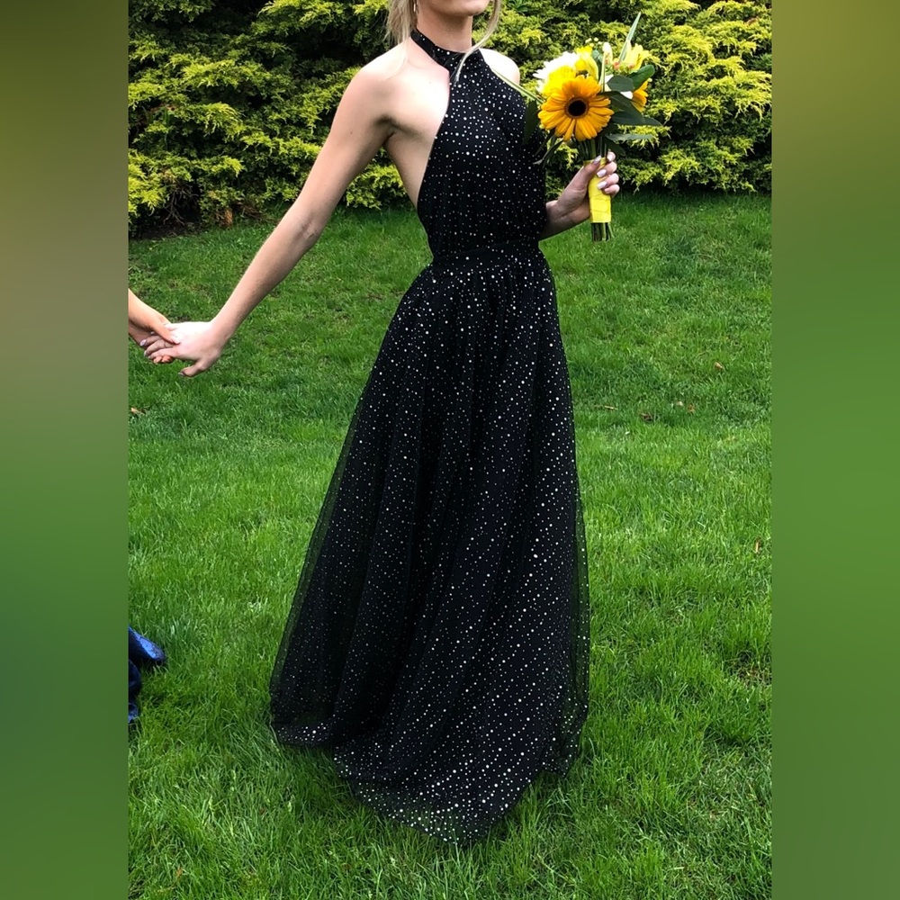 Black Mesh Sequined Prom Dress